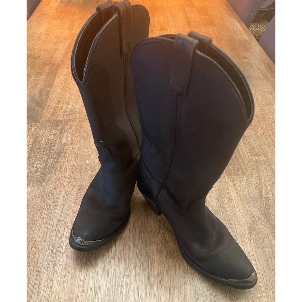 US Made Black Leather Fringe Western Cowboy Boots Oil Resistant Sole Pointed Toe